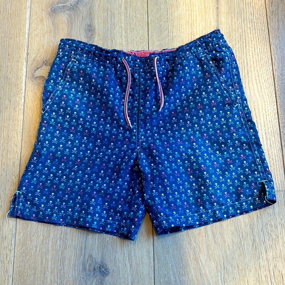Dark Blue Skull and Bones Bathing Shorts
